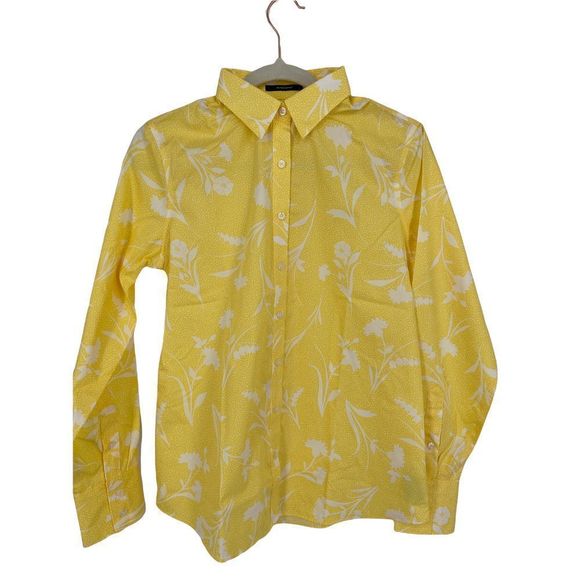 NWOT Lands' End No Iron‎ Supima Yellow Floral Button Down Dress Shirt Size 4 - Picture 1 of 8
